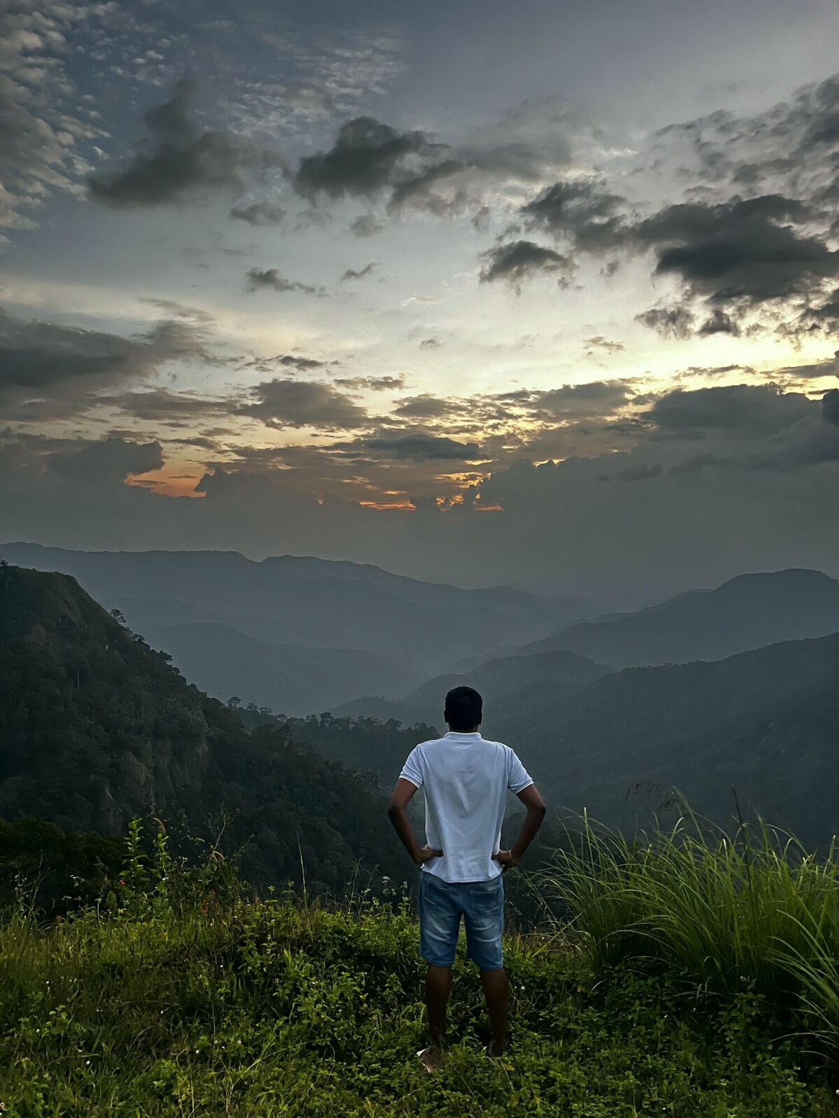 Founder in the hill in sunset standing pose