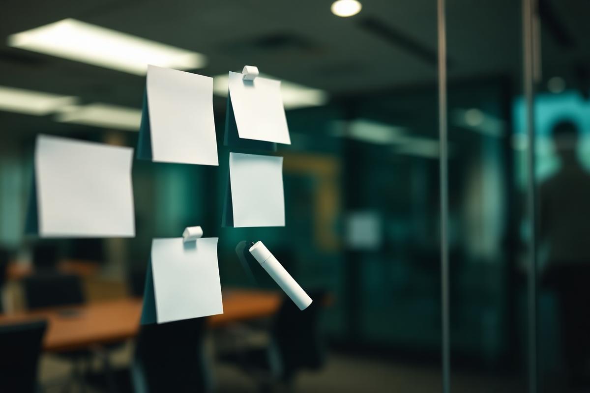 Blank notes on a glass board in a meeting room