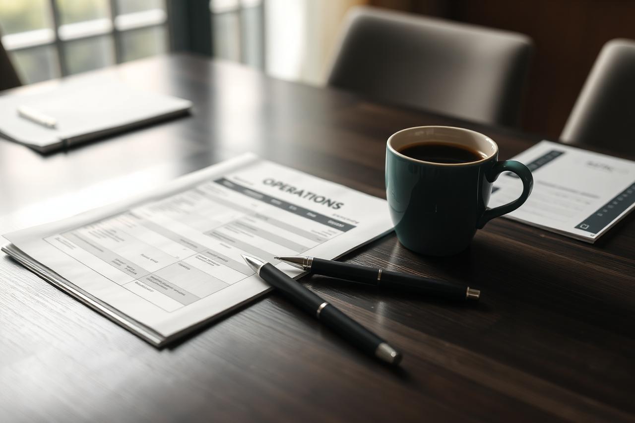 An operations checklist and pen on a meeting table